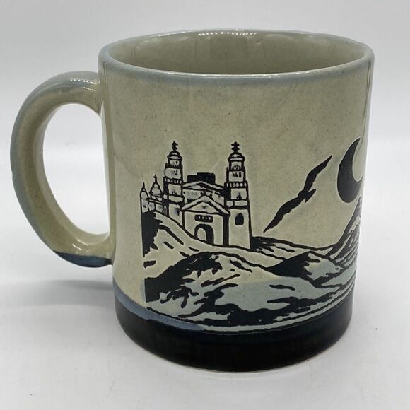 Vintage Japan Hearst Castle Stoneware 3/D etched Graphics Mug - Picture 3 of 8